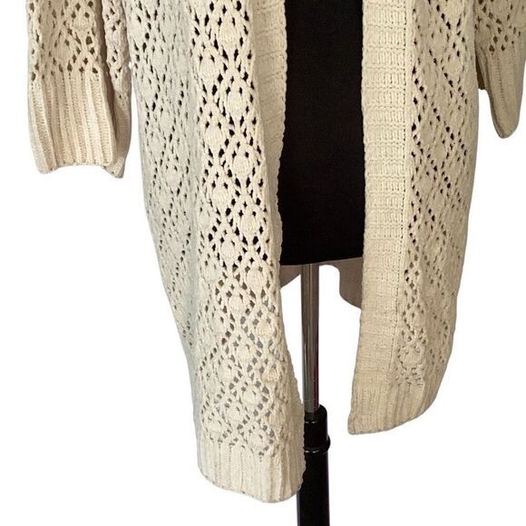 POL Open Knit Cream Long Duster Sweater Women’s Small - Picture 2 of 9